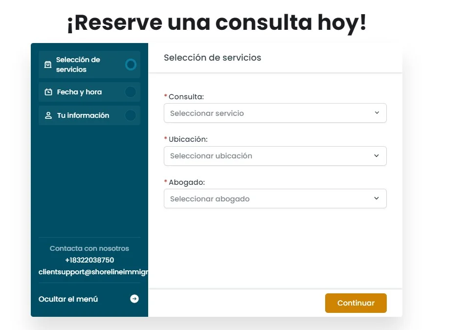 Shoreline Immigration Booking Form Spanish