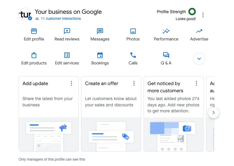 Google Business Profile settings section
