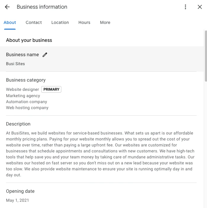 Google Business Profile optimizations sections
